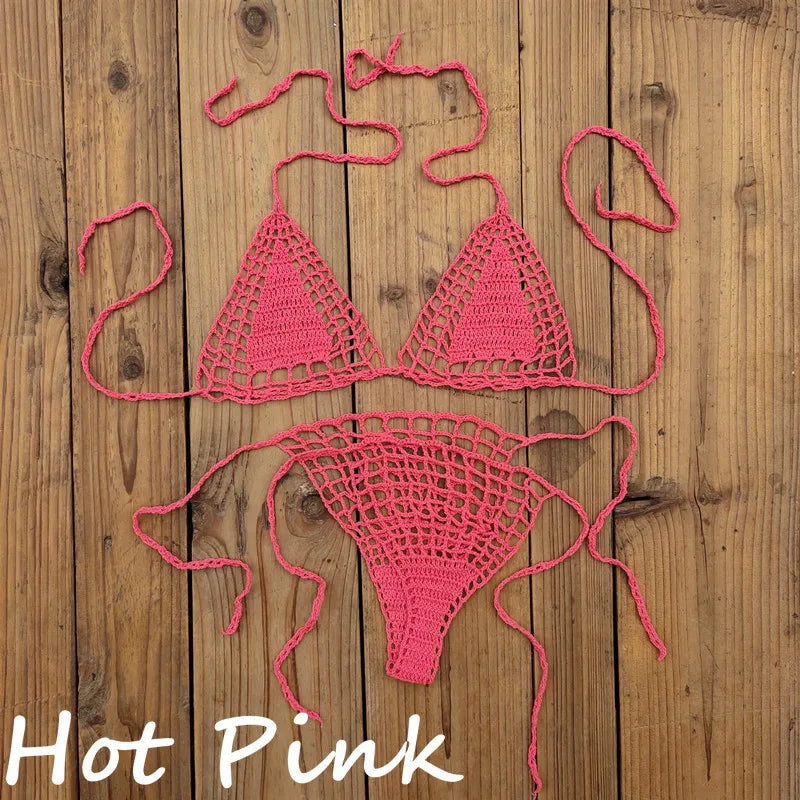 Handmade Crochet Mini Bikini Set Sexy Beach Micro-Swimsuit Sundress - Women's Swimwear