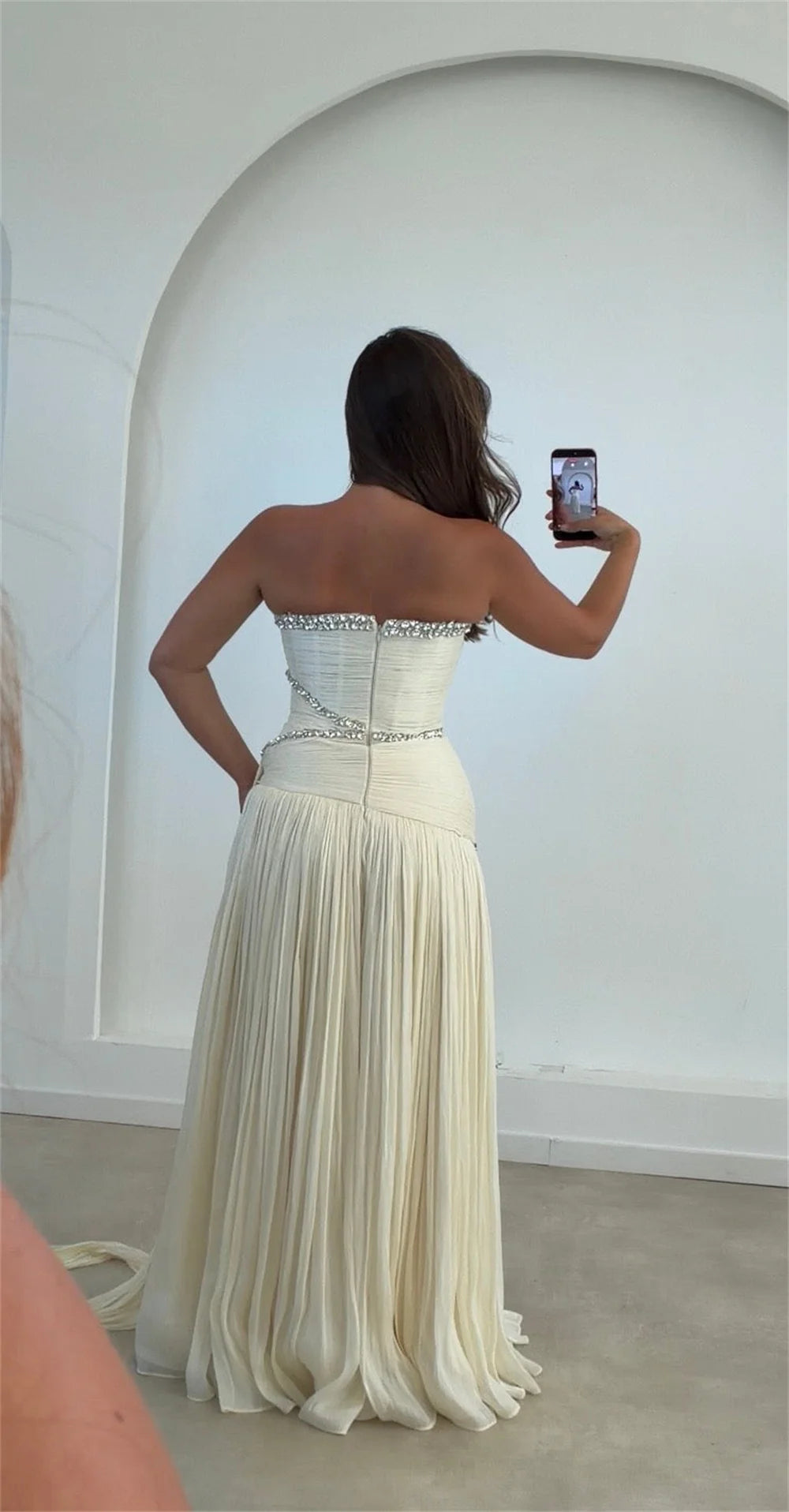 Dress Crystal Chiffon Prom Dresses Pleated Vestidos De Noche Elegant Formal Evening