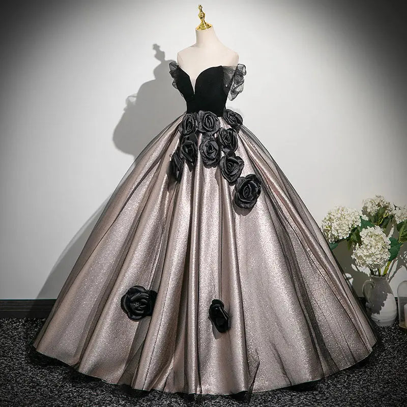 2026 New Women's Black Stiff Chiffon Strapless Evening Dress Fashionable Slimming Banquet Back Strap Long Fluffy Skirt