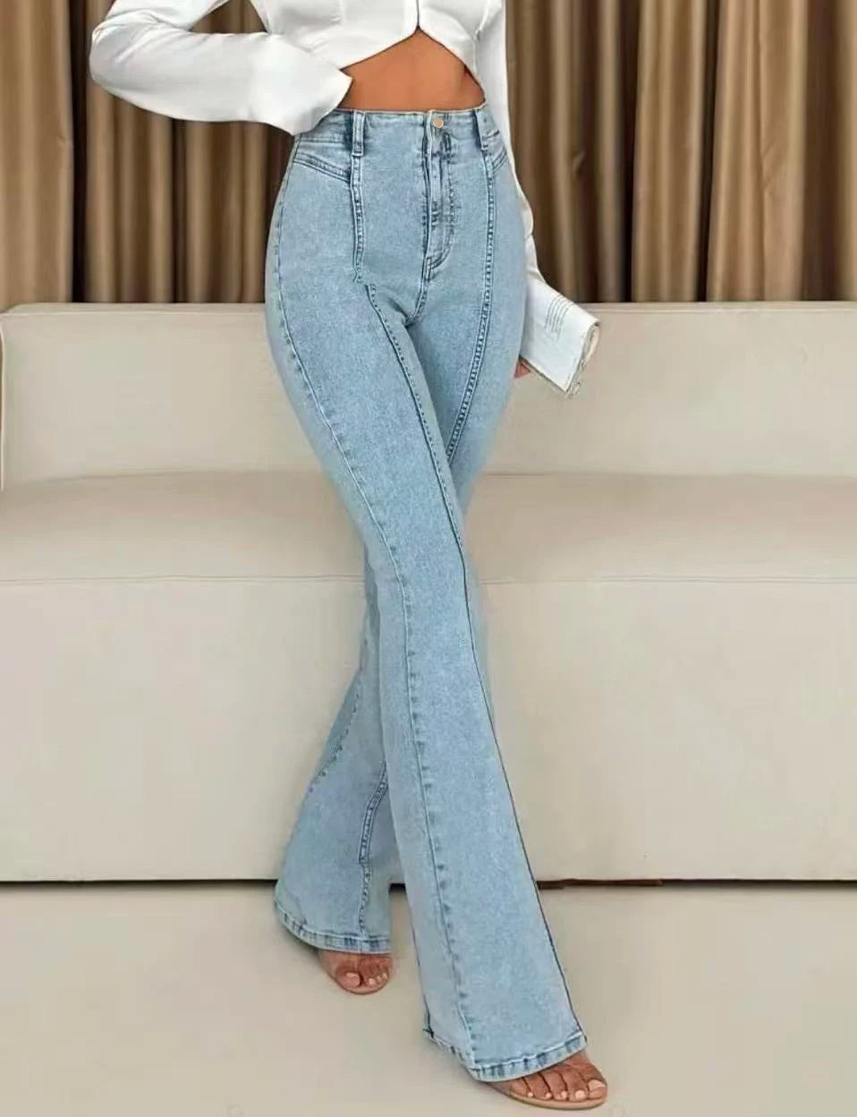 Women's High-Waisted Light Blue Flared Jeans