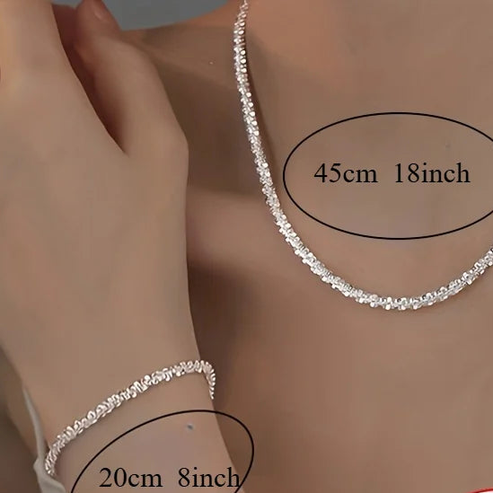 Sterling Silver Chain Bracelet necklace Jewelry Set, for women lady men Wedding