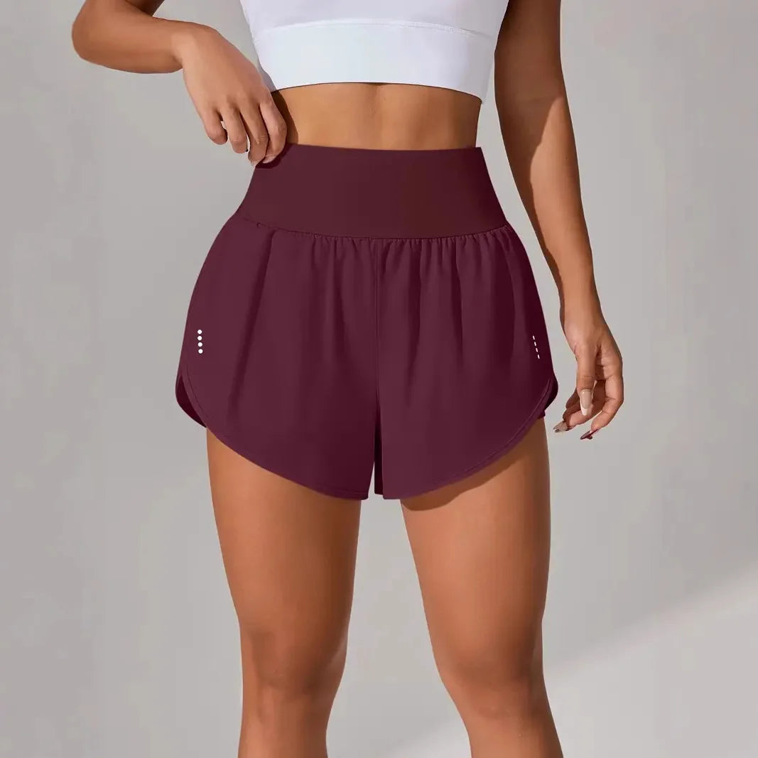 New Women's High Waisted Sports Shorts Yoga Pants Quick Dry Anti-Glare Slim Fit