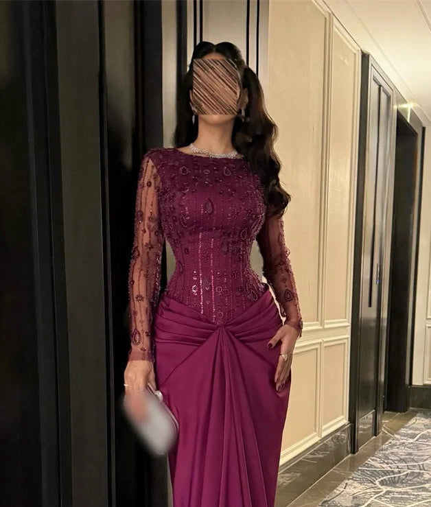 High Quality Formal Luxury Evening Dress Glitter Long Sleeves Mermaid Floor-length Bespoke Occasion Elegant Party
