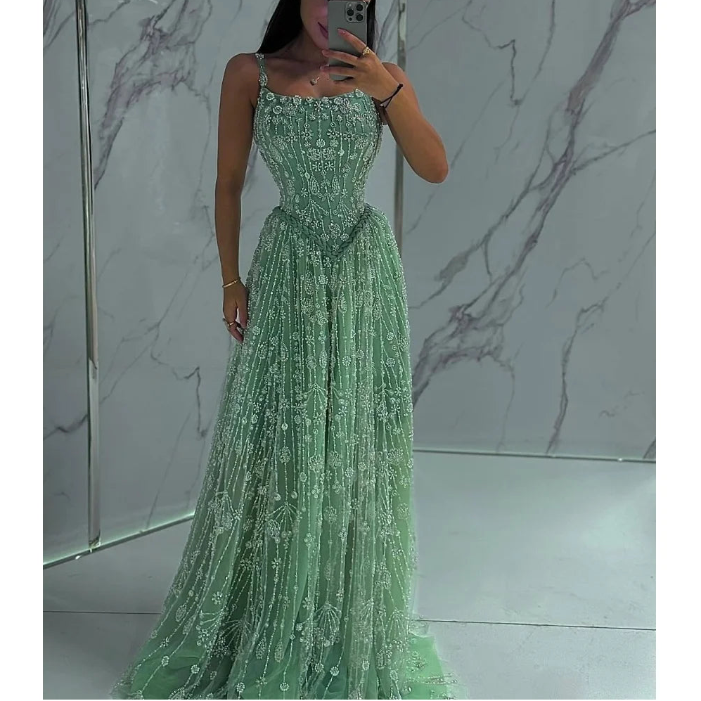 Evening Dresses Woman Elegant Dress Luxury Wedding Guest Sleeveless Line A Beaded Lace Robe Soiree Ball Gowns