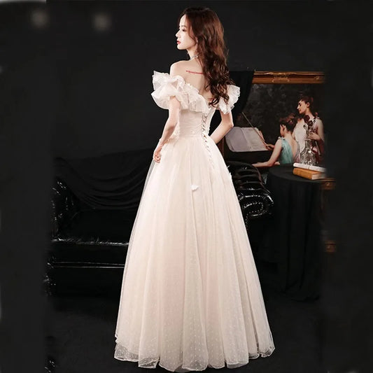 Shoulder Tied Evening Dress for Women 2026 New Style Banquet Host Pong Performance Dress High End Bridesmaid