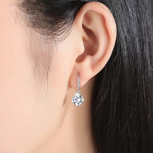 Silver Simple Luxury Pendant Earrings with Zirconia for Women, Wedding Party