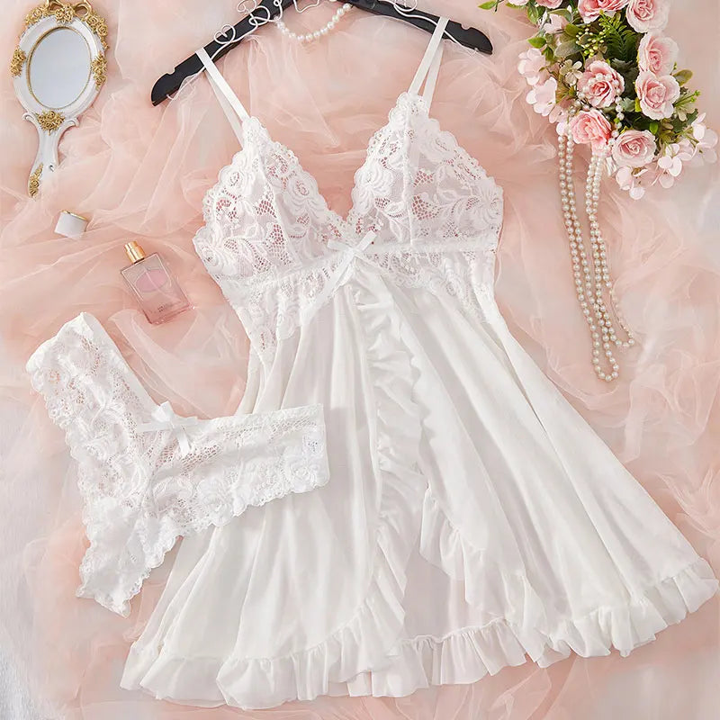 Woman Underwear Nightgown Thong Sets Plus Size Suspender Lace Lingerie Sexy Accessories Erotic Bra Nightdress lencería