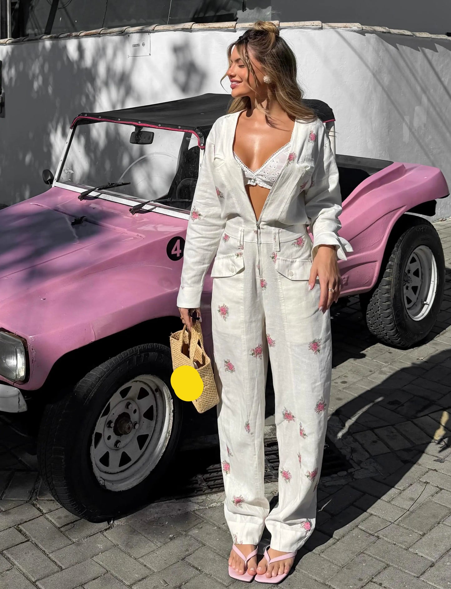 Women's Jumpsuit V-Neck Zipper Long-Sleeved Waist Cinching Pocket Rompers Chic Spring Summer Daily Ladies Wear
