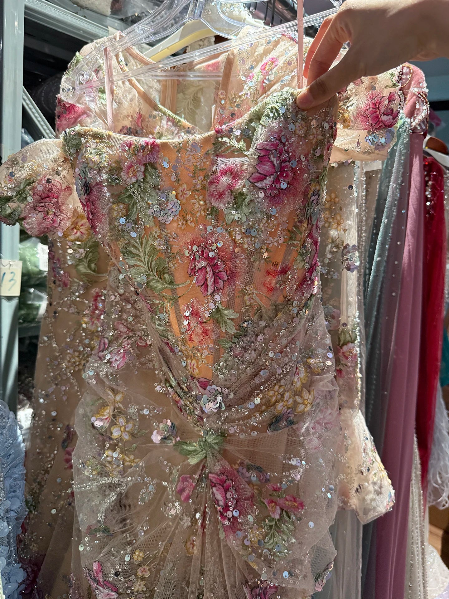 Serene Hill 2026 Luxury Nude Pink Floral Beaded Mermaid Evening Dress Gowns For Wedding Party