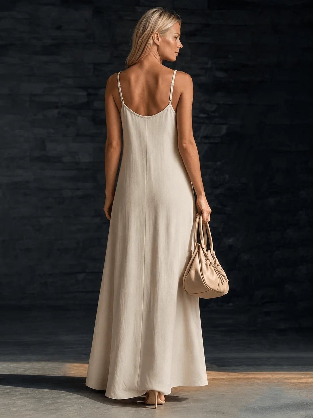 Women's Loose-Fitting A-Line Long Dress with Thin Straps
