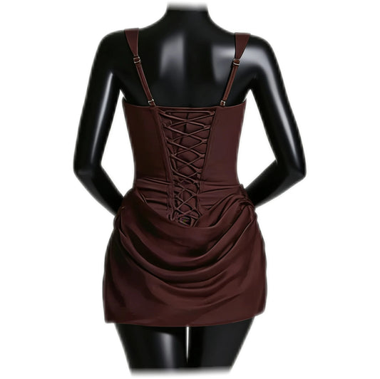 French Style Strap Bodycon Mini Gown Women's Ruched Short Dress Sexy Bandage Corset Summer Party Evening Fashion
