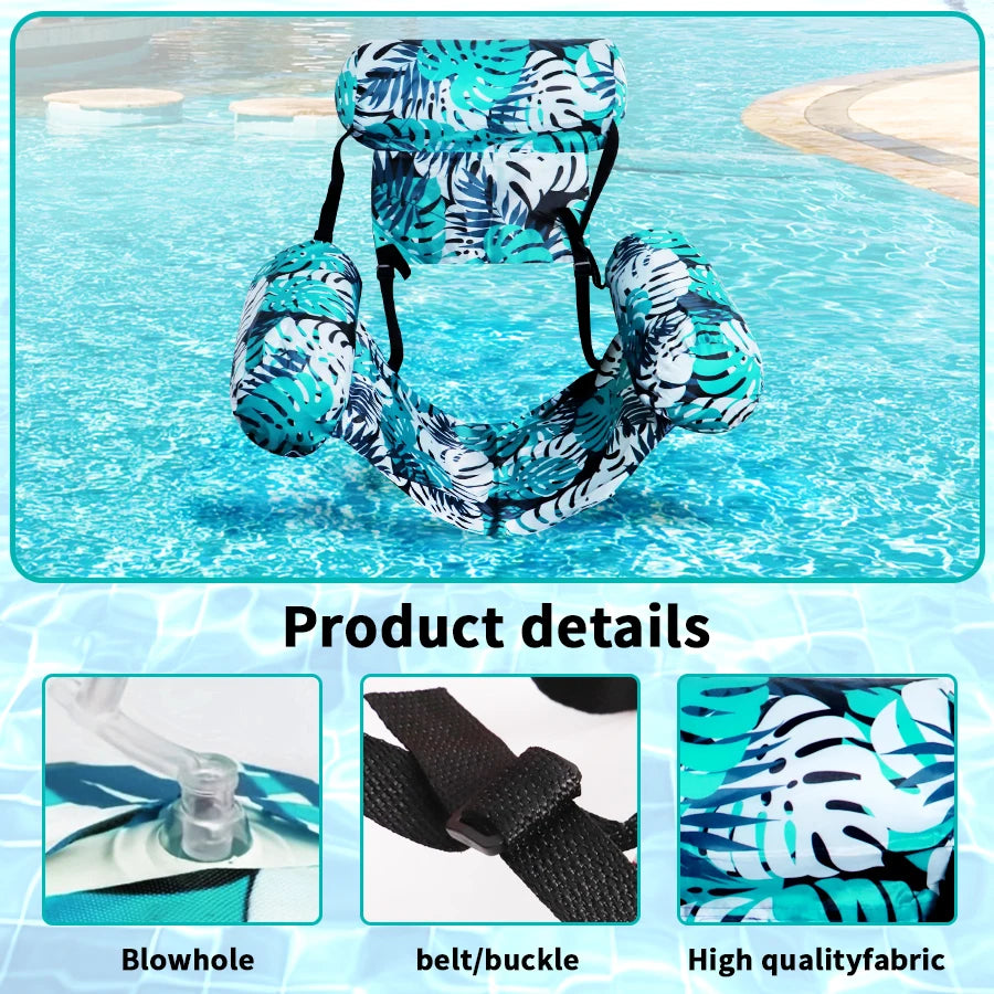 Tropical Print Inflatable Pool Lounger Chair with Backrest Floating Lounge for Adults Summer Pool Floats for Parties Relax