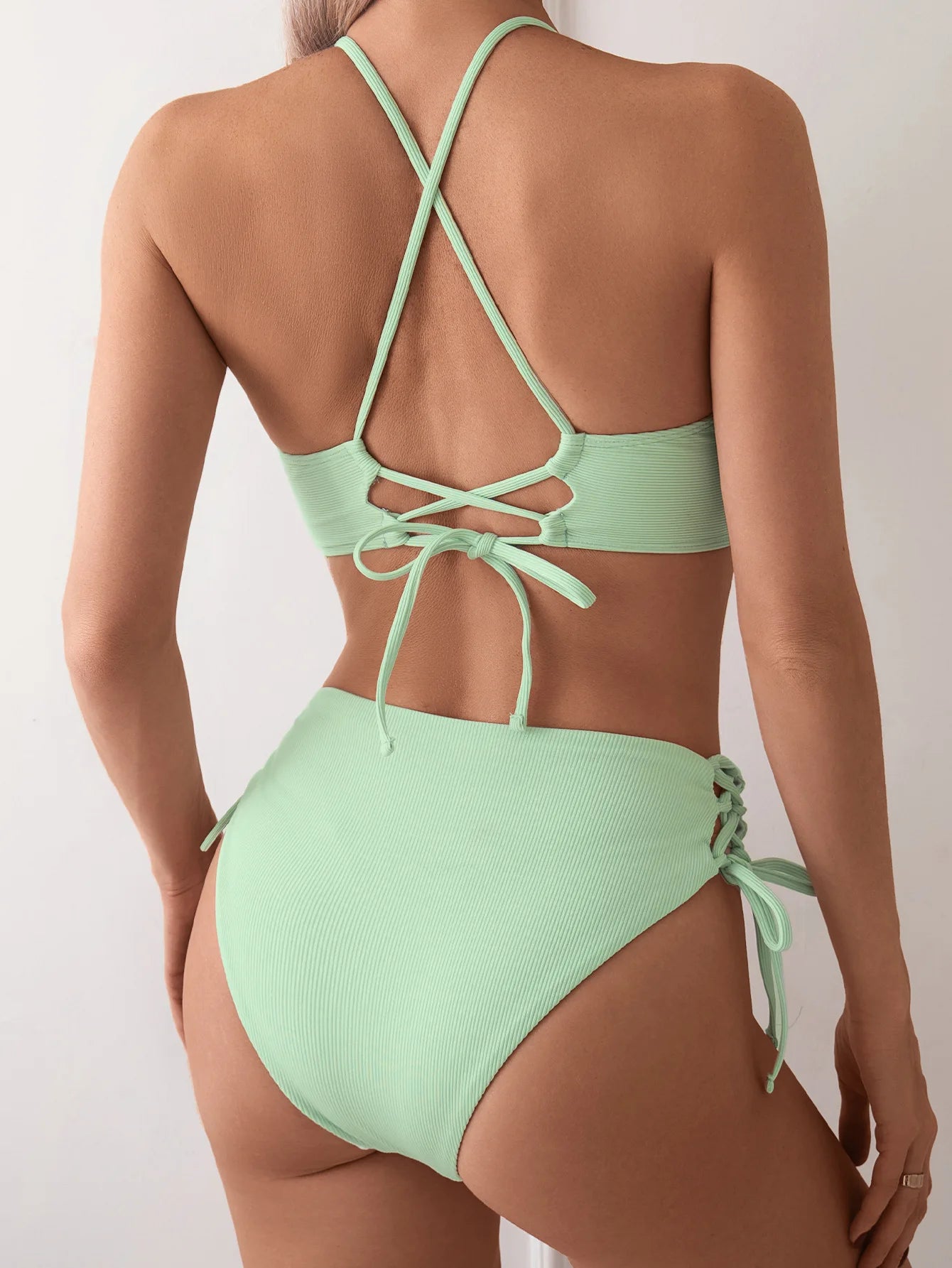 Bikini Set for Women, Sexy Swimsuit, Lace Up, Triangular Bikinis, Solid Color, Beach Swimwear, Bathing Suit