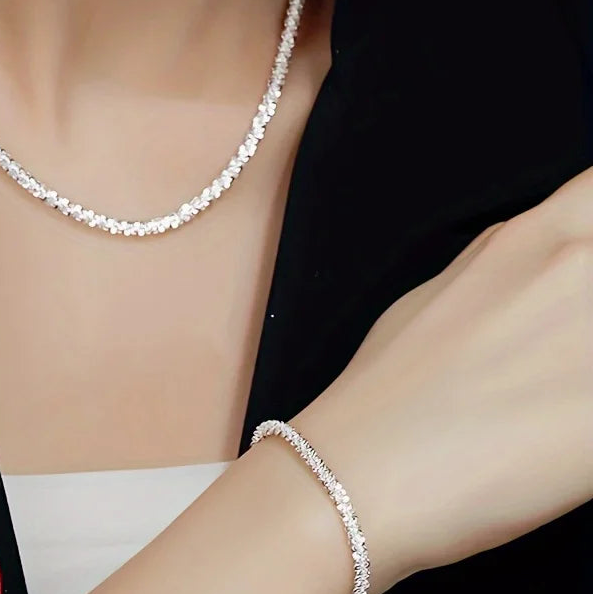 Sterling Silver Chain Bracelet necklace Jewelry Set, for women lady men Wedding