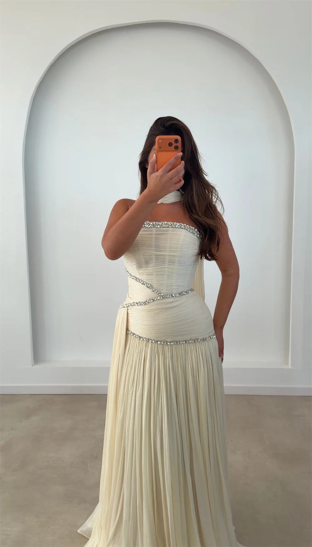 Dress Crystal Chiffon Prom Dresses Pleated Vestidos De Noche Elegant Formal Evening