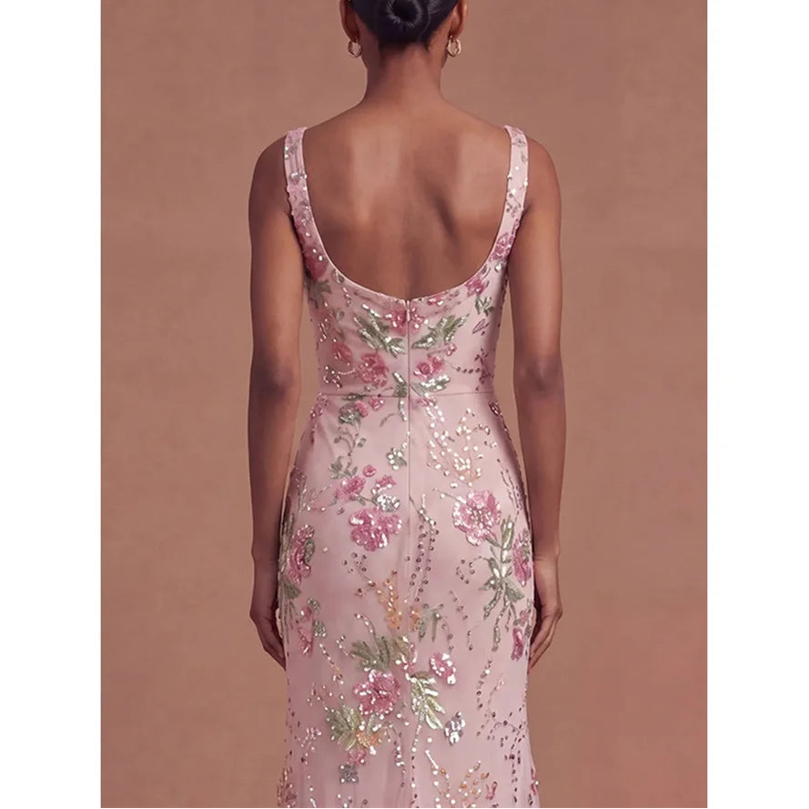 A-line Flower Square Neck Backless Evening Dresses Woman Elegant Woman Dress Women's Evening Dress for Weddings