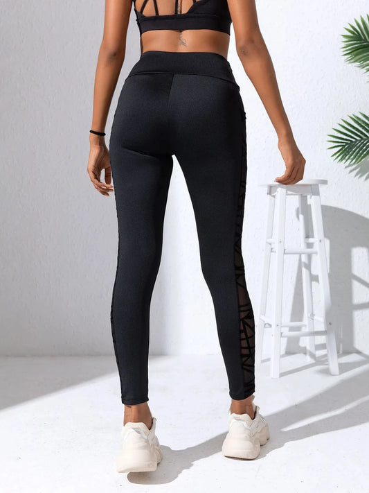 Yoga Women's Leggings Black Fabric Patchwork High Waist Soft Comfortable Gym Fitness Sportswear Long Pants