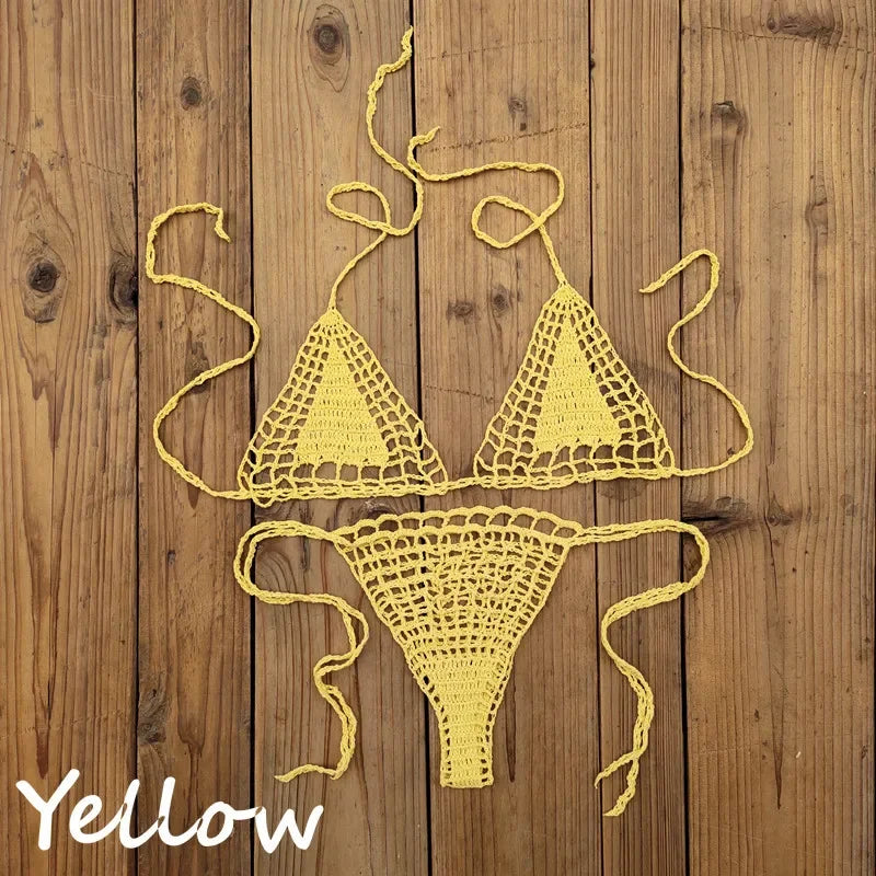 Handmade Crochet Mini Bikini Set Sexy Beach Micro-Swimsuit Sundress - Women's Swimwear