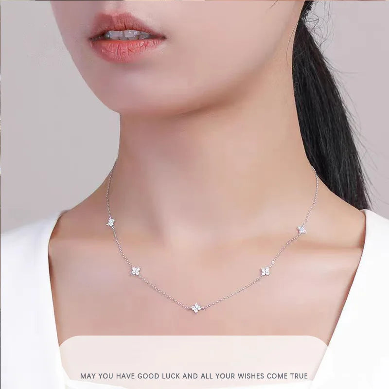 Silver Plated Cz Four-leaf Flower Bracelet for Women Girl Cute Dainty Adjustable Link Chain Bracelet Trend 18k Gold
