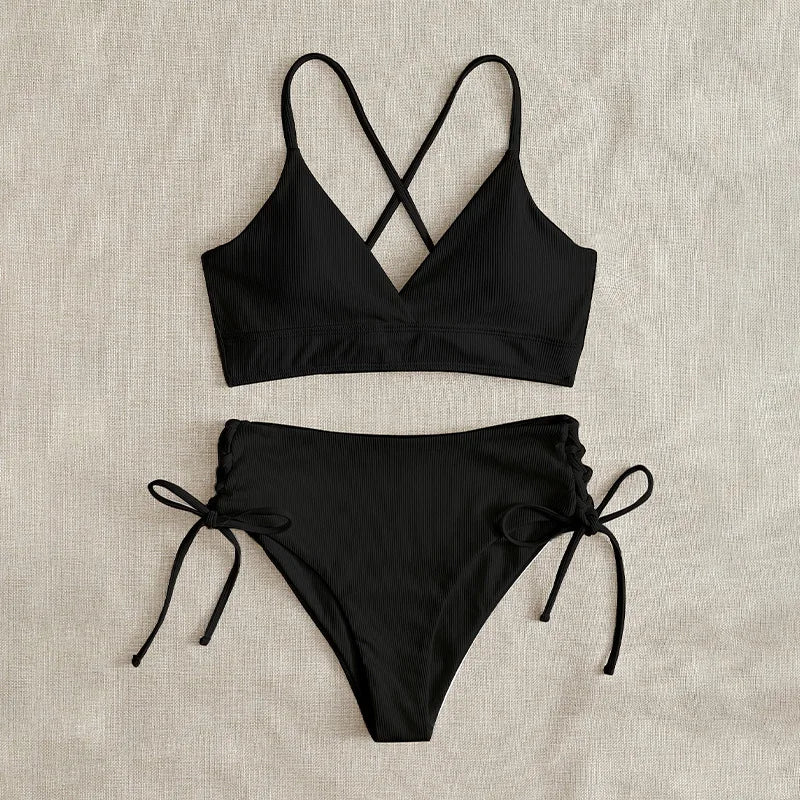 Bikini Set for Women, Sexy Swimsuit, Lace Up, Triangular Bikinis, Solid Color, Beach Swimwear, Bathing Suit