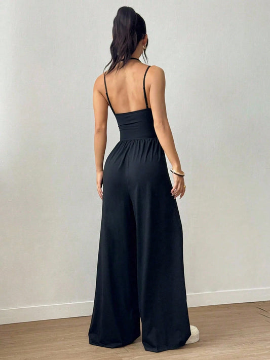 Women's Casual Pleated Loose Straight Leg Jumpsuit, Spring/Summer