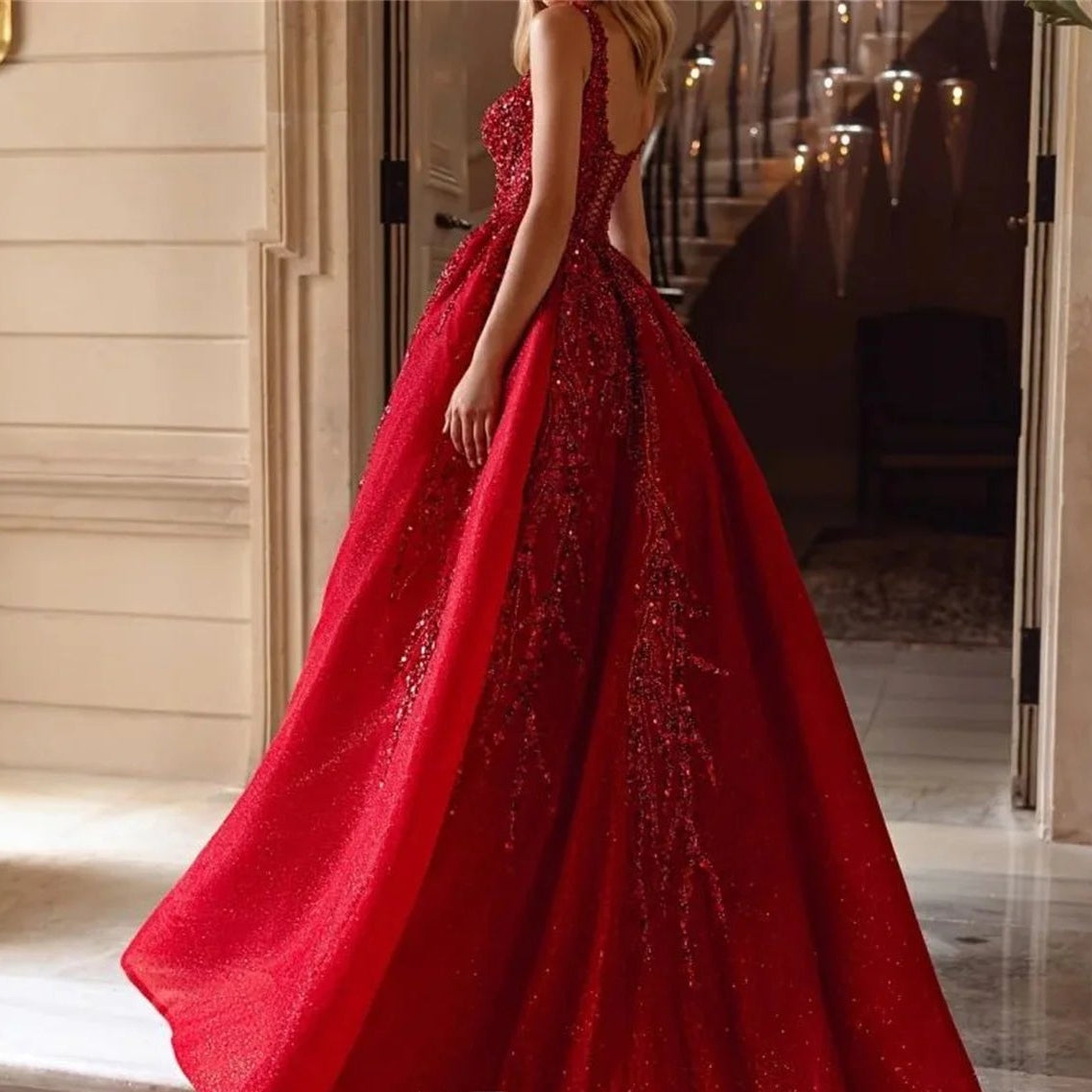 Dresses for Special Occasions Hand-made Beads Luxurious Women's Evening Dresses Large Sizes Square Leader Shiny
