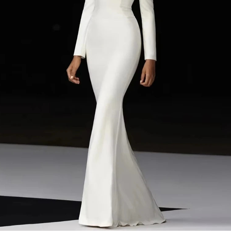 Classic Mermaid Evening Dress Customized Strapless Long Sleeves Celebrity Gowns Exquisite Beading Zipper Back Prom Dress
