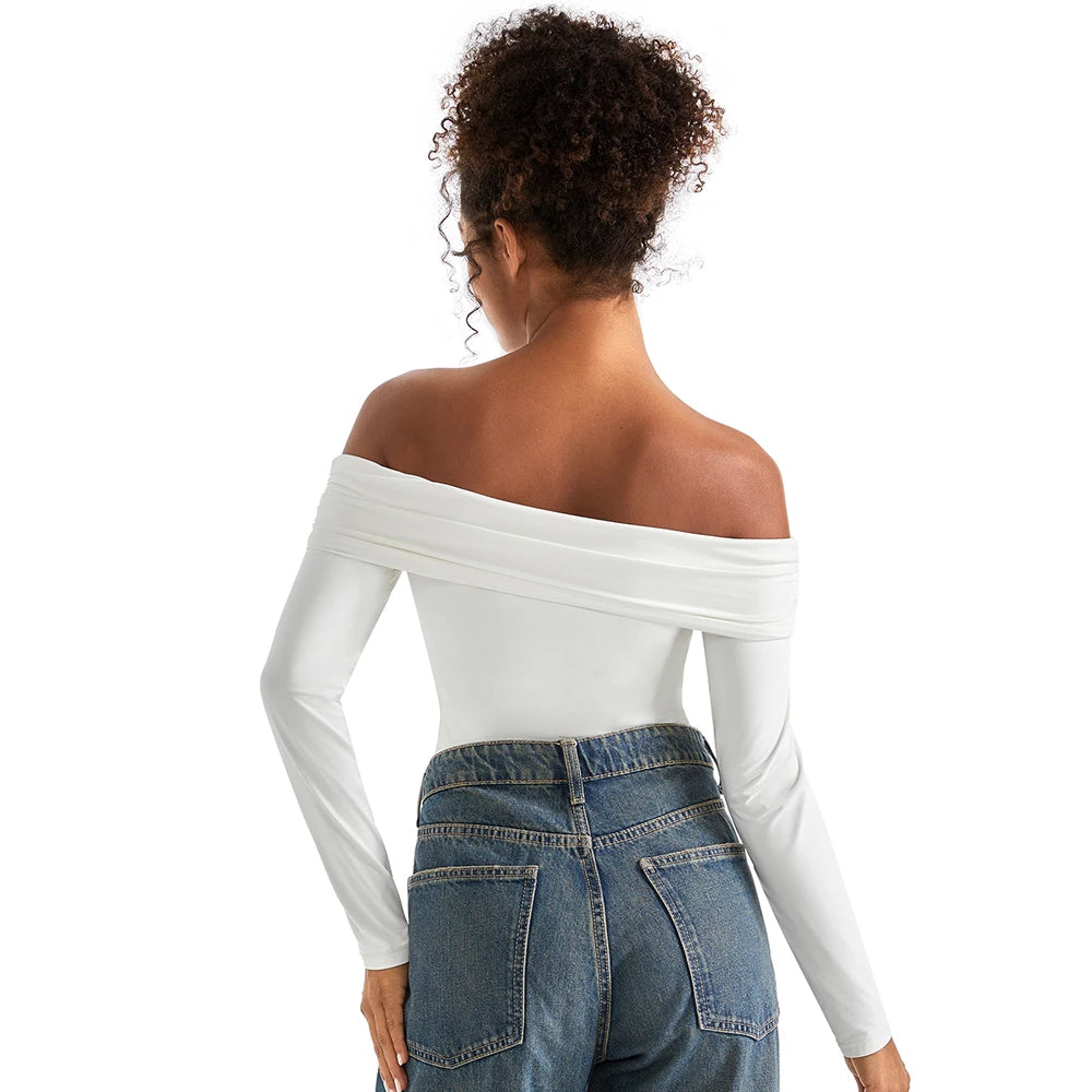 Bodysuit Blouse for Women Autumn Winter Slim Fit Off Shoulder Bodysuits Streetwear Bodycon Rompers Femme