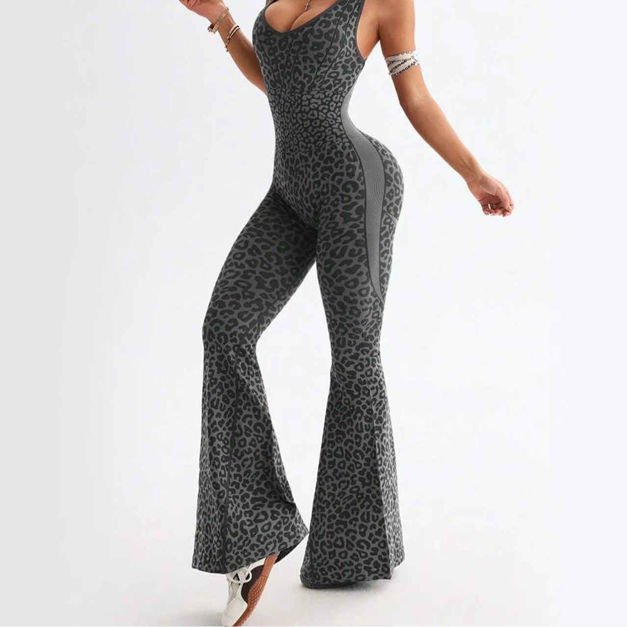 Women Flare Leg Yoga Romper Backless Criss Cross Workout Bodysuit Scrunch Butt Lift Gym Fitness Wear