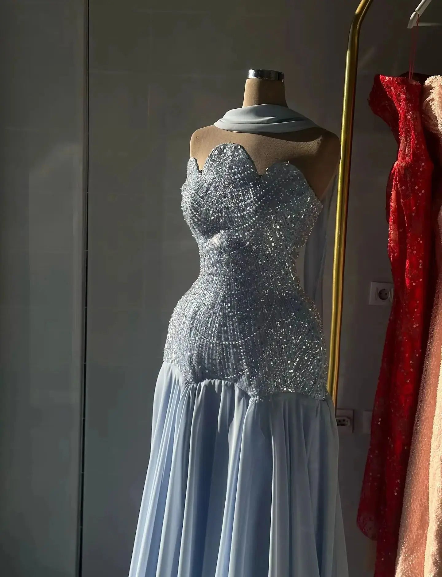 Women's Evening Dress Blue Prom Dresses for Special Occasions Beads A-line Party