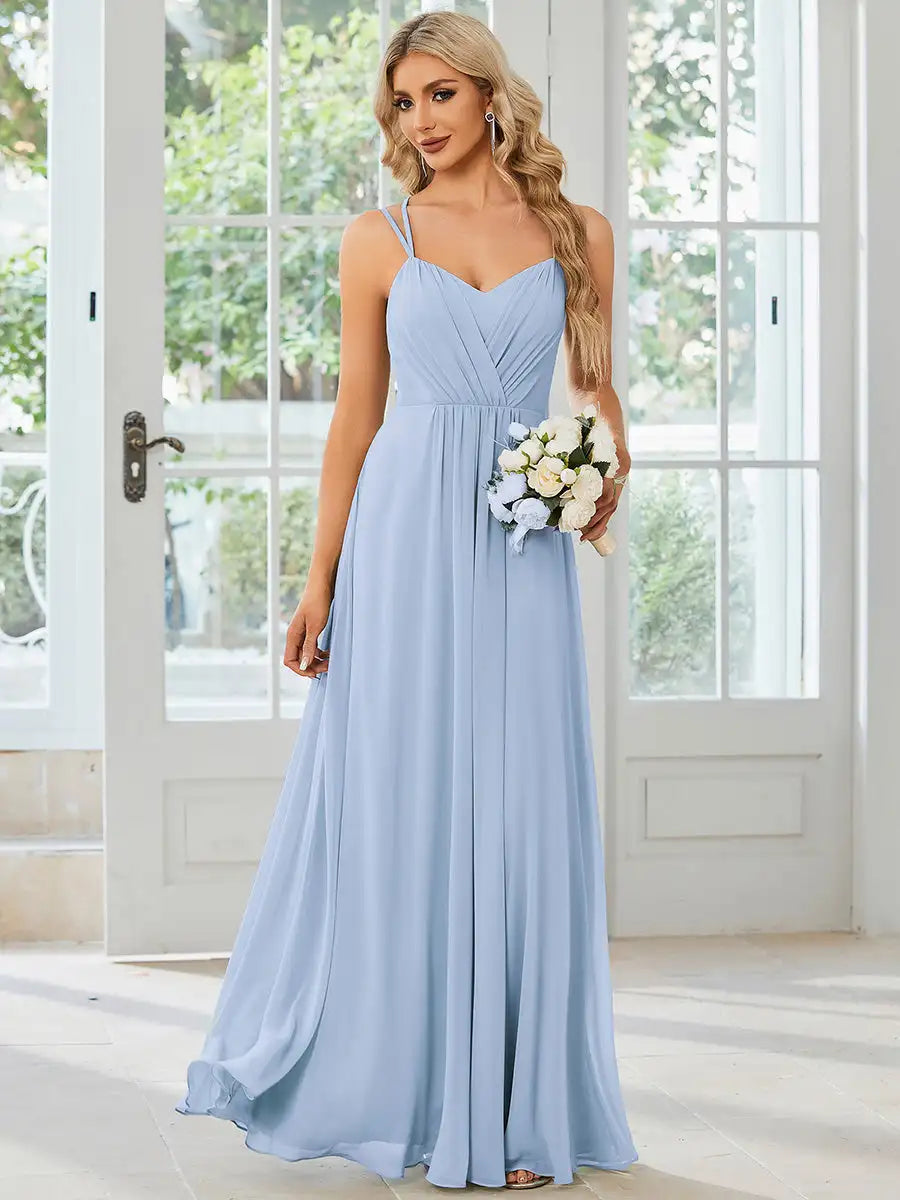 Elegant Evening Dress V Back Backless Floor-Length Ever Pretty of Chiffon Wrinkle Mint Green Bridesmaid Dress