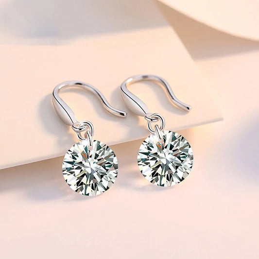 Silver Simple Luxury Pendant Earrings with Zirconia for Women, Wedding Party