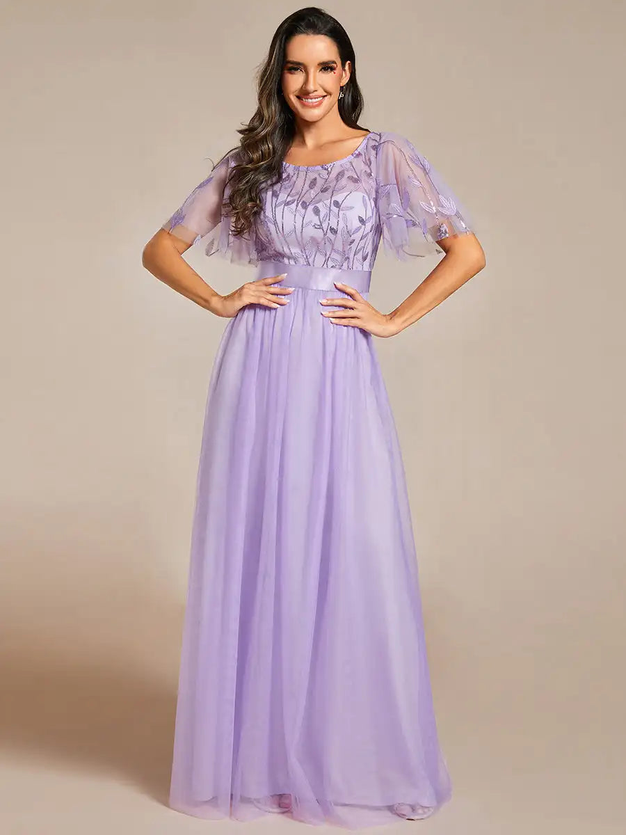 Print Maxi Long with Cap Sleeve Ever Pretty of Burgundy Gauze Prom Dresses Of Women