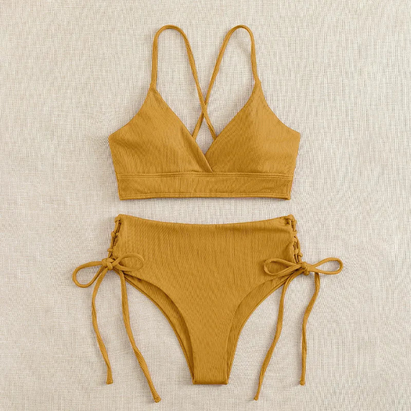 Bikini Set for Women, Sexy Swimsuit, Lace Up, Triangular Bikinis, Solid Color, Beach Swimwear, Bathing Suit