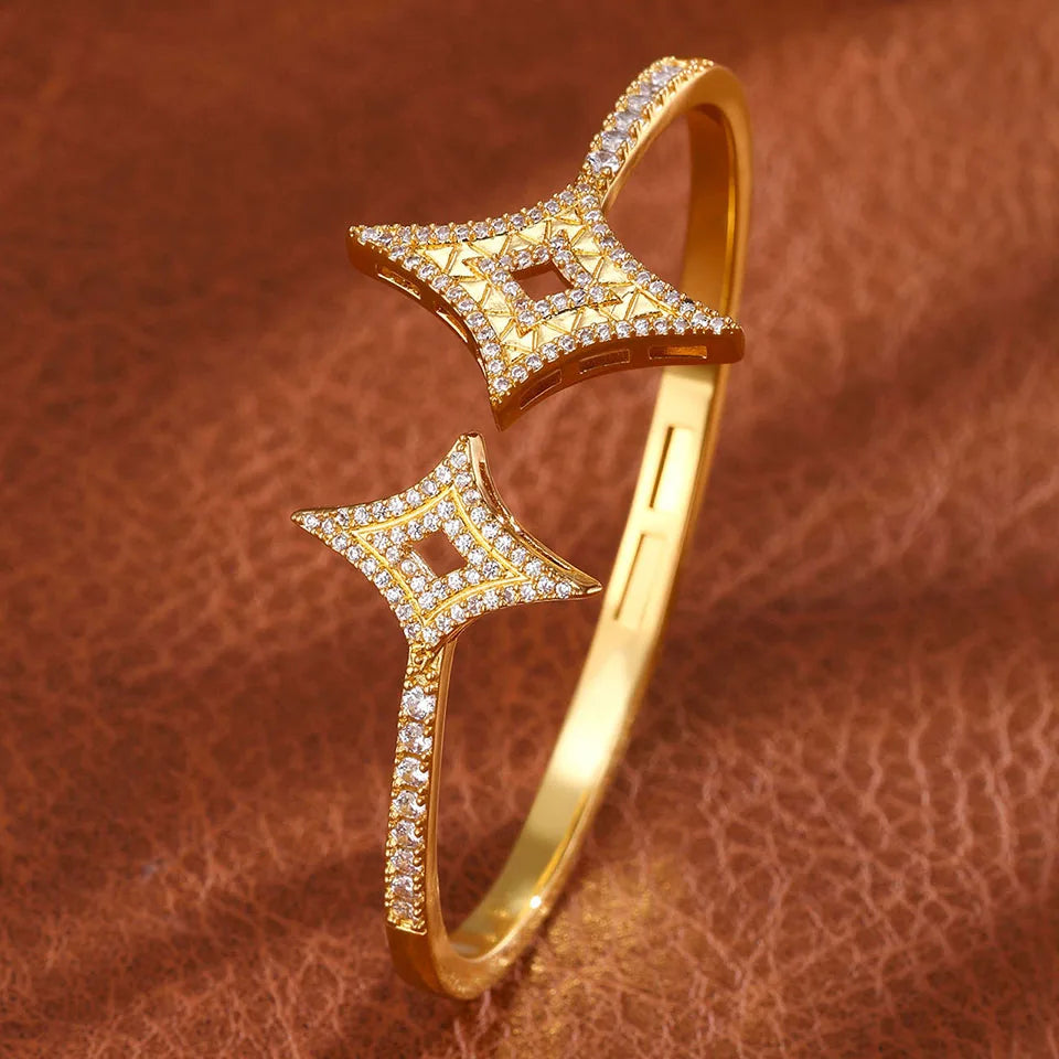 Luxury Geometry Gold Color Cuff Bangles For Women  Bracelets INS Party Everyday Jewlery