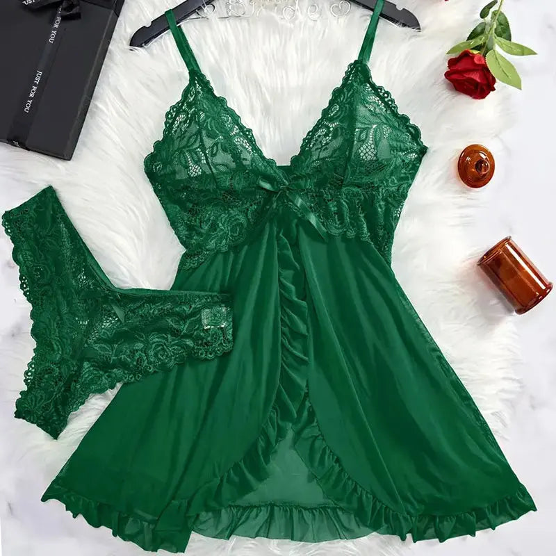 Woman Underwear Nightgown Thong Sets Plus Size Suspender Lace Lingerie Sexy Accessories Erotic Bra Nightdress lencería