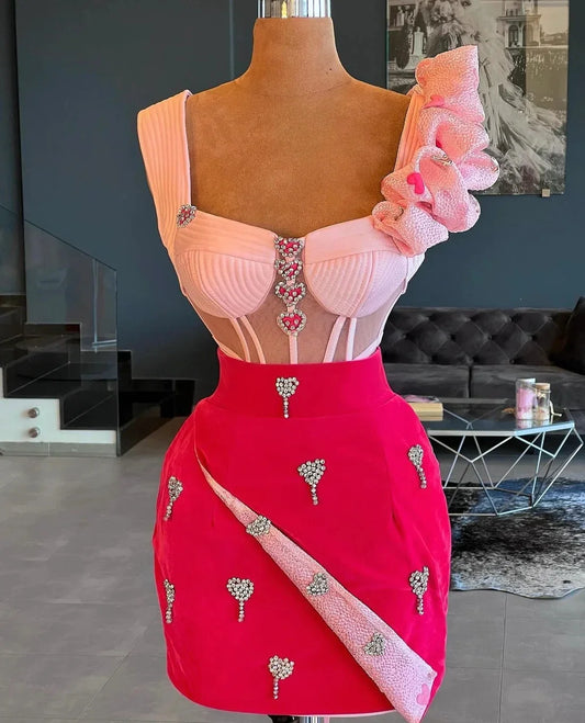 Pink Cocktail Dresses Sheath Sweetheart Beaded Birthday Party Gowns Short Prom Dresses Homecoming Customized