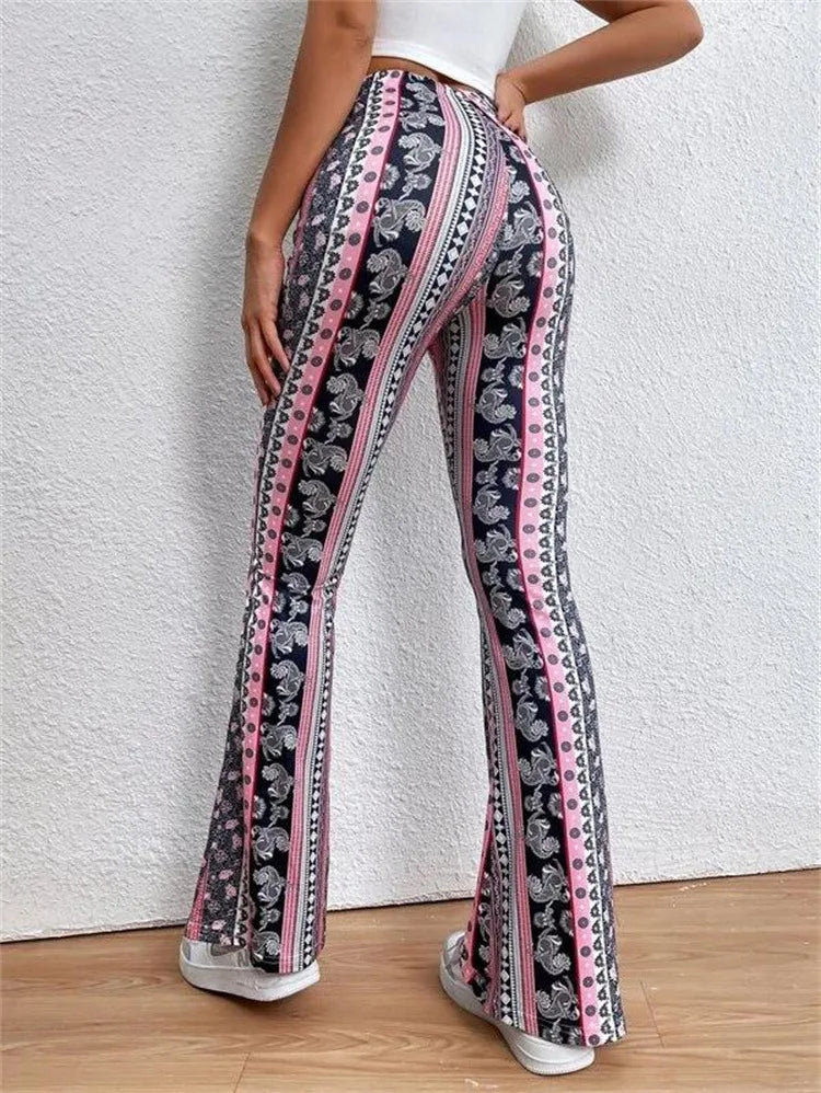 Street Style Women's High Elasticity Tight Fitting Slightly Flared Sexy Printed Pants Leggings
