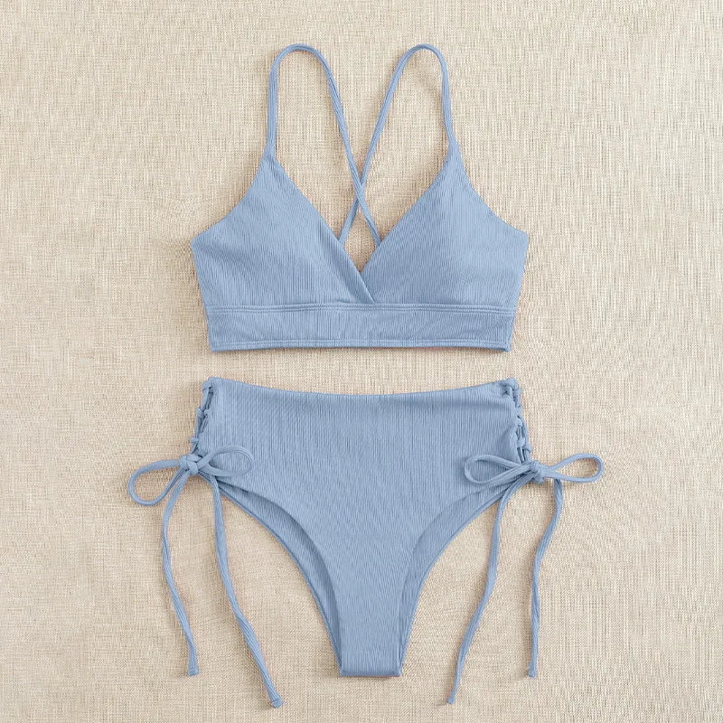 Bikini Set for Women, Sexy Swimsuit, Lace Up, Triangular Bikinis, Solid Color, Beach Swimwear, Bathing Suit