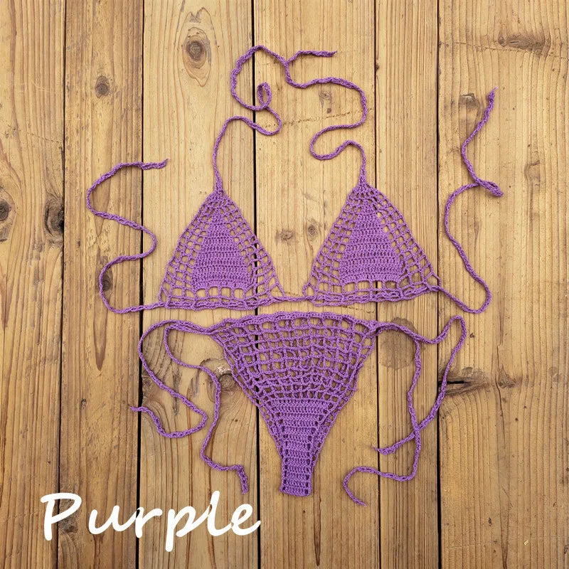 Handmade Crochet Mini Bikini Set Sexy Beach Micro-Swimsuit Sundress - Women's Swimwear
