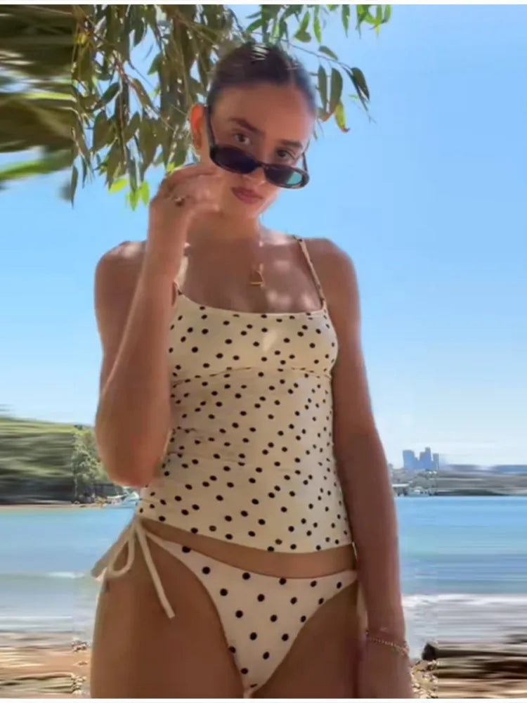 Chic Minimalist Vintage Top Bikini Bottom Women Summer Beach Holiday Swimwear