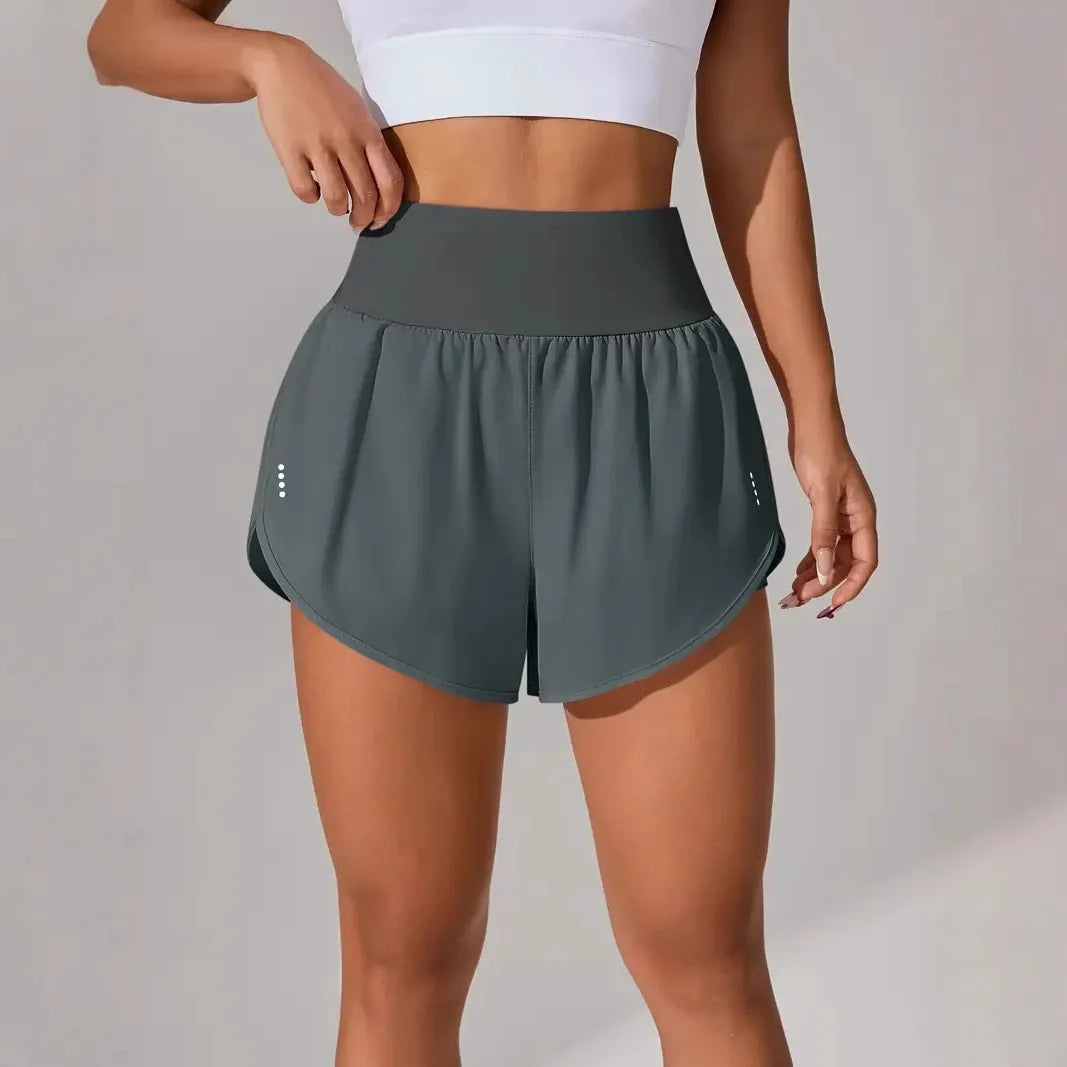 New Women's High Waisted Sports Shorts Yoga Pants Quick Dry Anti-Glare Slim Fit