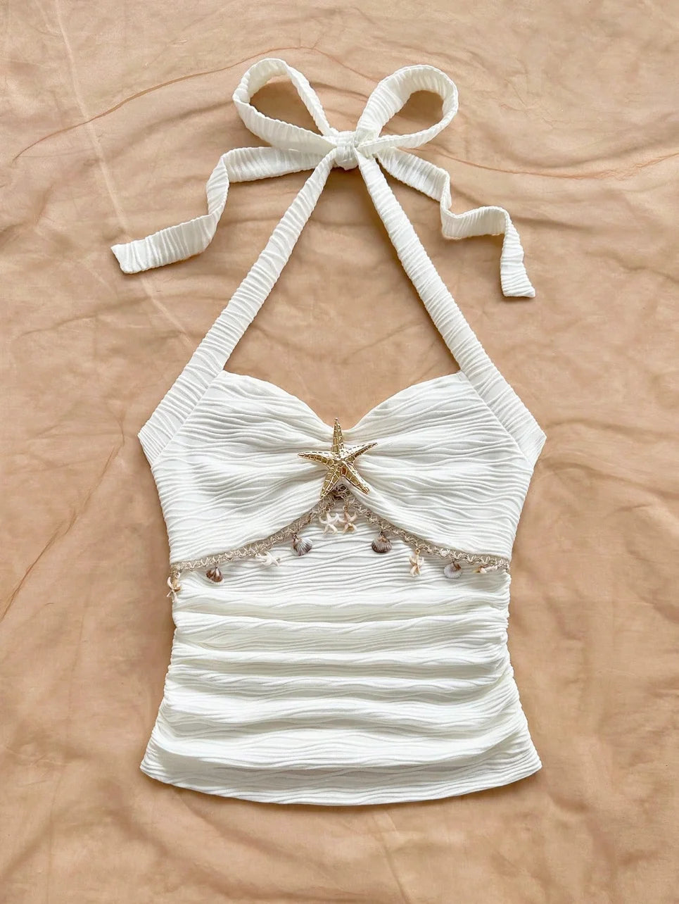 Women's starfish shell decoration, starfish metal button knitted fabric vest, suitable for parties