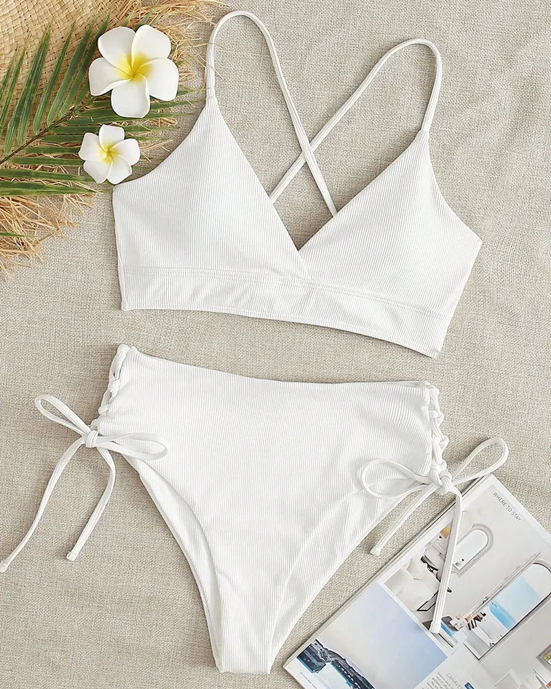 Bikini Set for Women, Sexy Swimsuit, Lace Up, Triangular Bikinis, Solid Color, Beach Swimwear, Bathing Suit