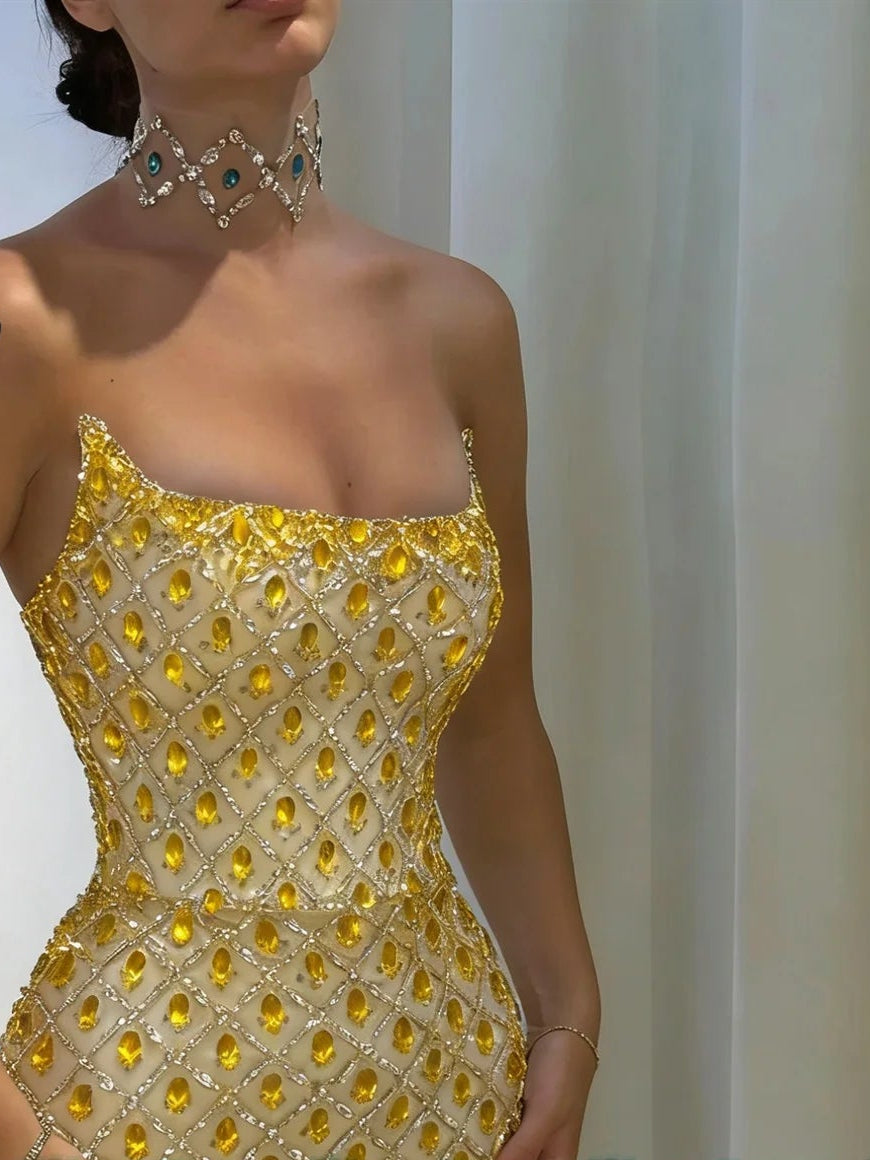 Luxury Mermaid Evening Dresses for Women Rhinestones Strapless Dubai Formal Party Gowns Vestidos De Fiesta