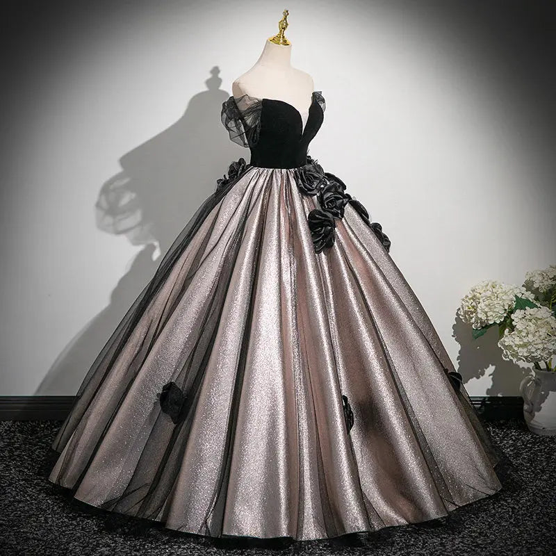 2026 New Women's Black Stiff Chiffon Strapless Evening Dress Fashionable Slimming Banquet Back Strap Long Fluffy Skirt