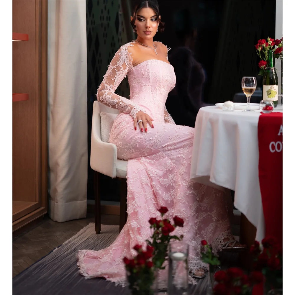 Pink Mermaid Elegant Evening Gown Formal Wedding Dress Premium Designer Beautiful