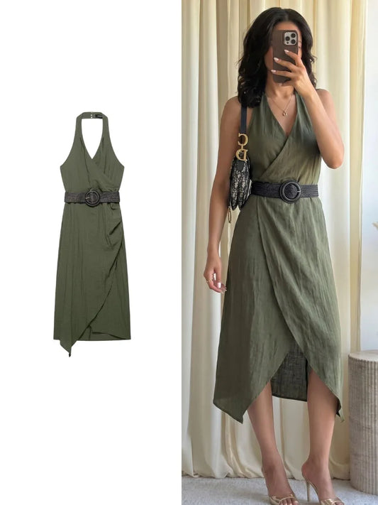 Vestido Assimétrico Verde Oliva