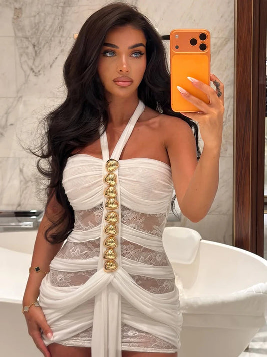 Vestido Malha Fina com Metal