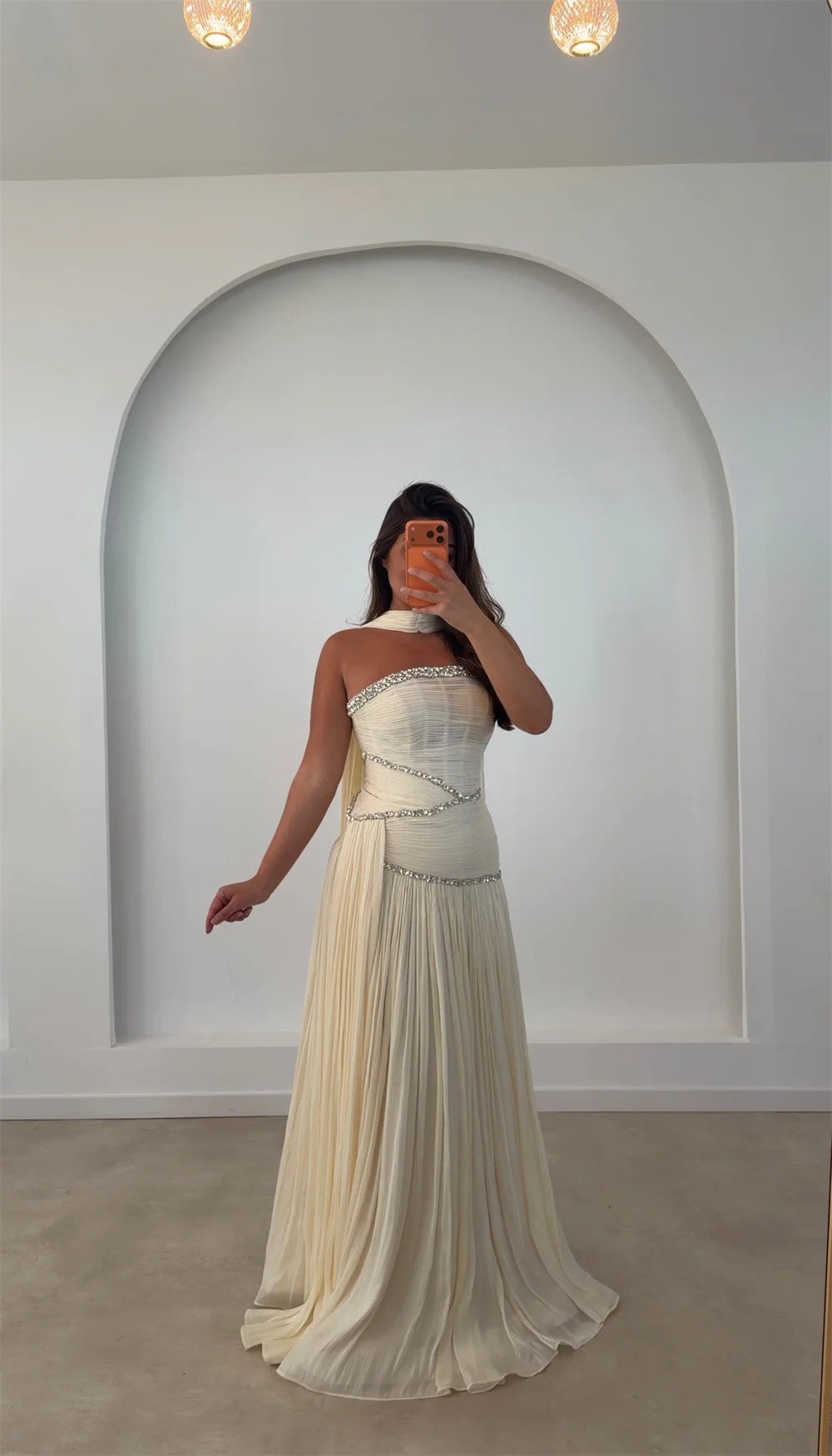 Dress Crystal Chiffon Prom Dresses Pleated Vestidos De Noche Elegant Formal Evening